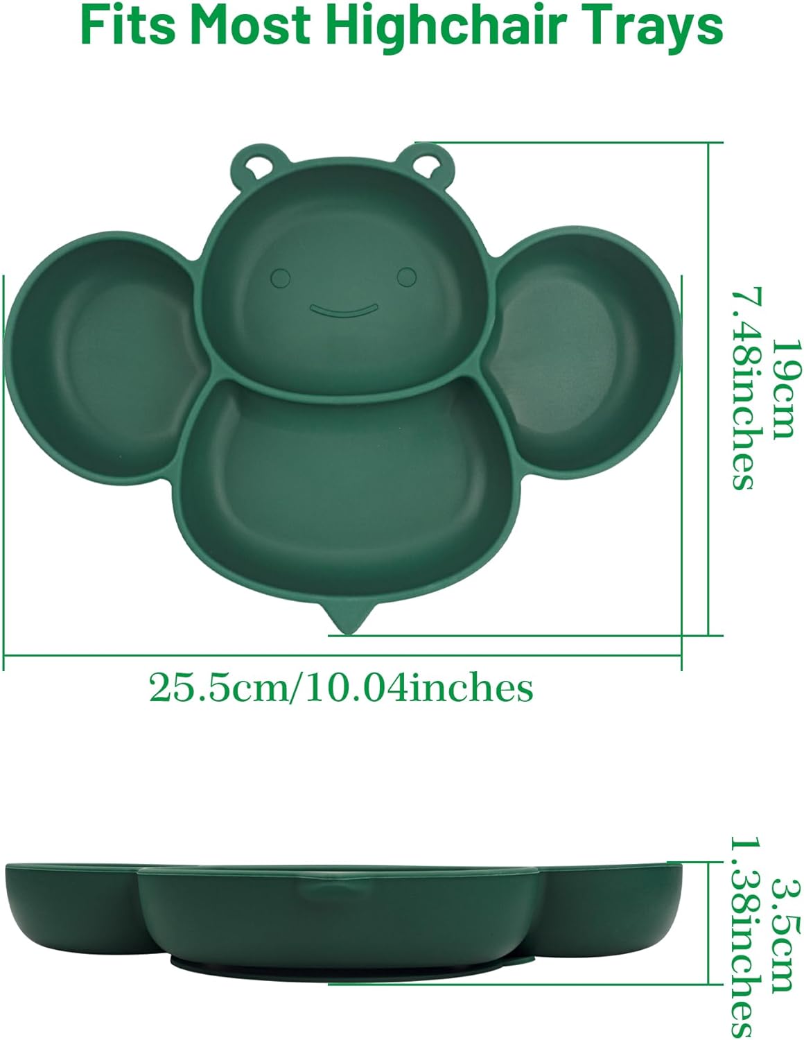 Silicone Suction Plate. Non-slip Divided Kids Plate Set for Baby Toddlers Child. Dishwasher Safe (Bee. Green)