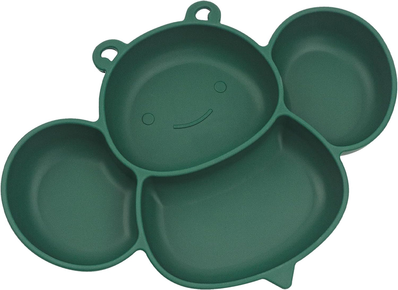 Silicone Suction Plate. Non-slip Divided Kids Plate Set for Baby Toddlers Child. Dishwasher Safe (Bee. Green)